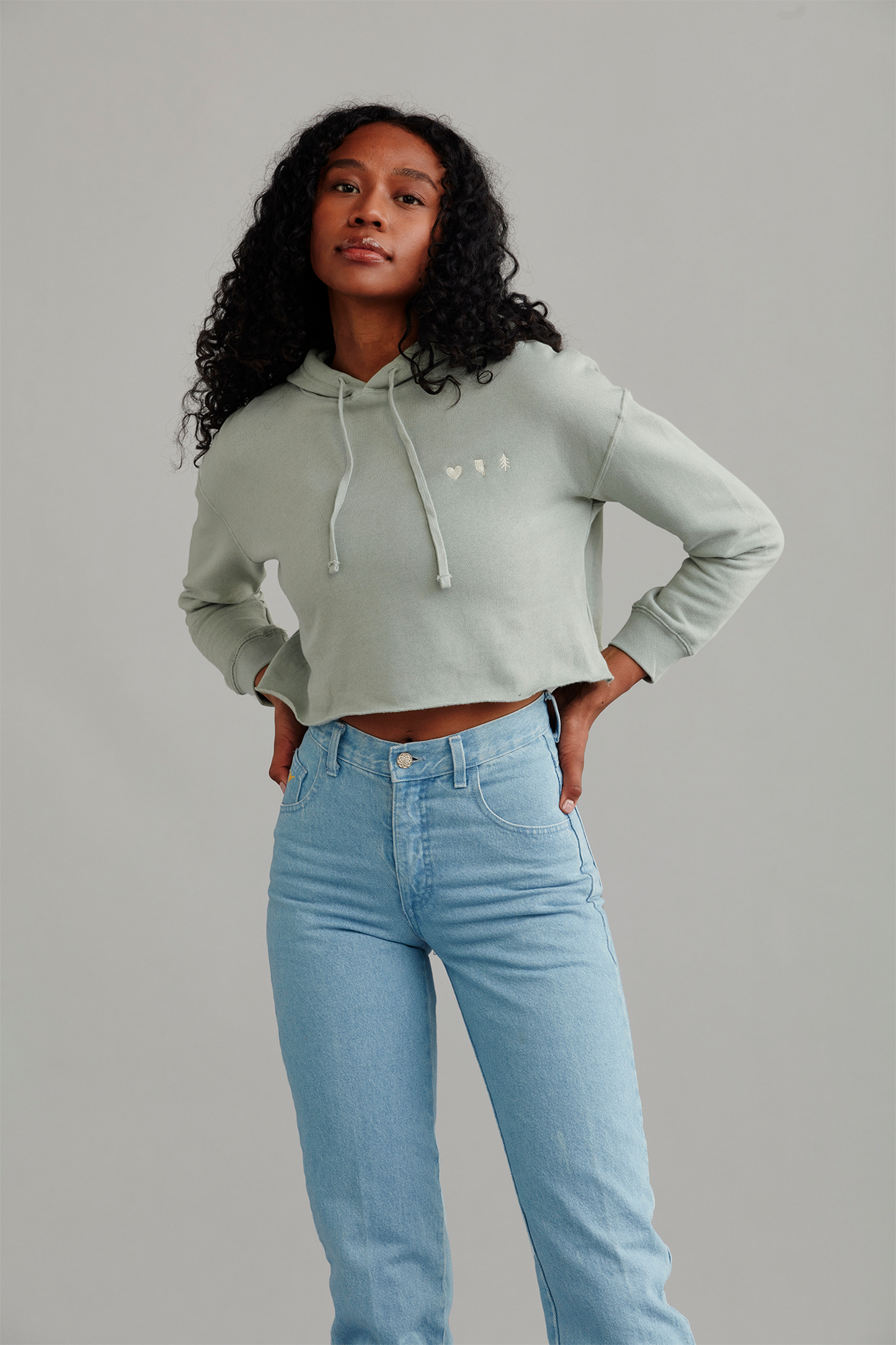 Sage Green – Love AB Crop Hoodie