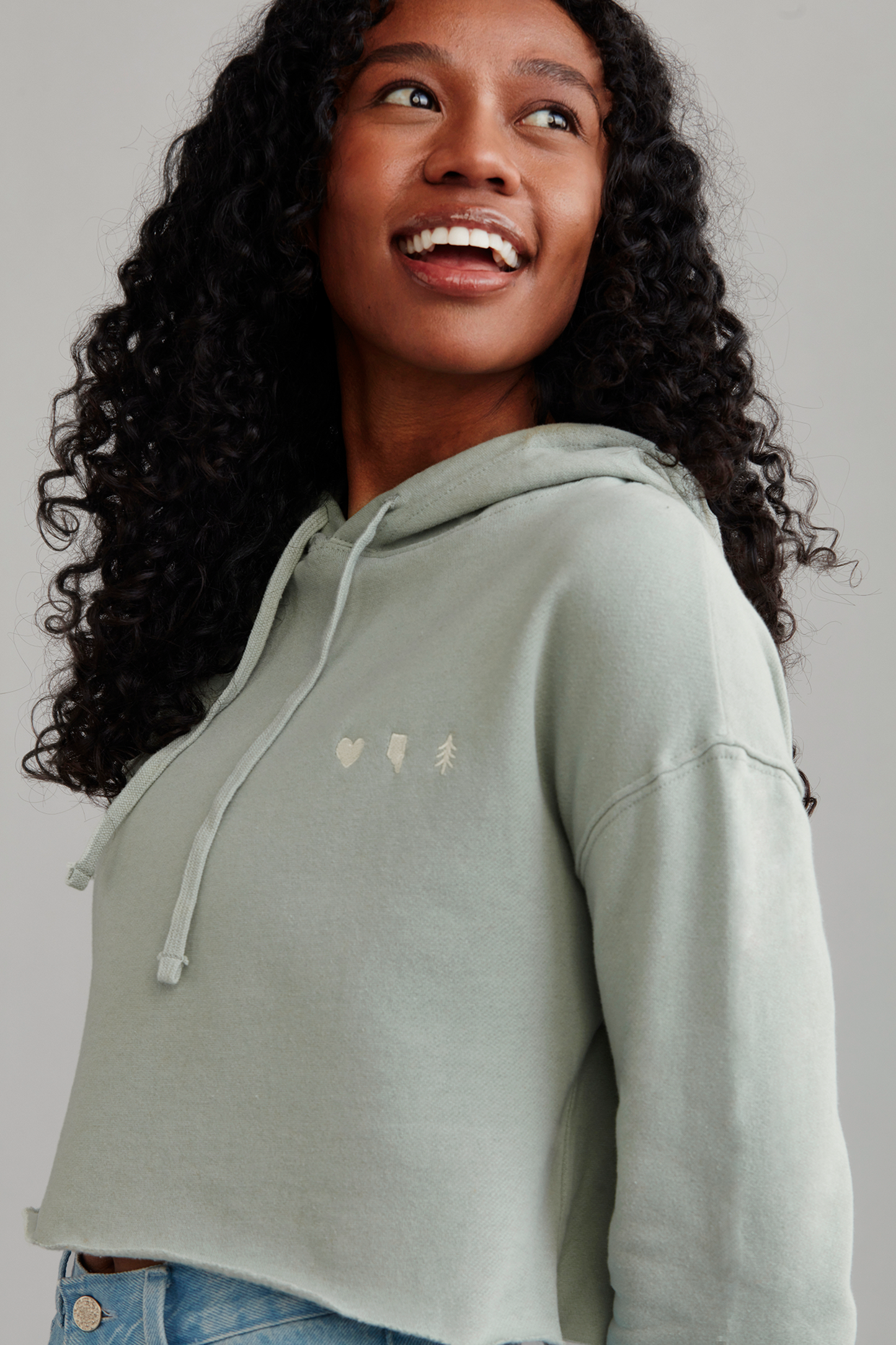Sage Green – Love AB Crop Hoodie